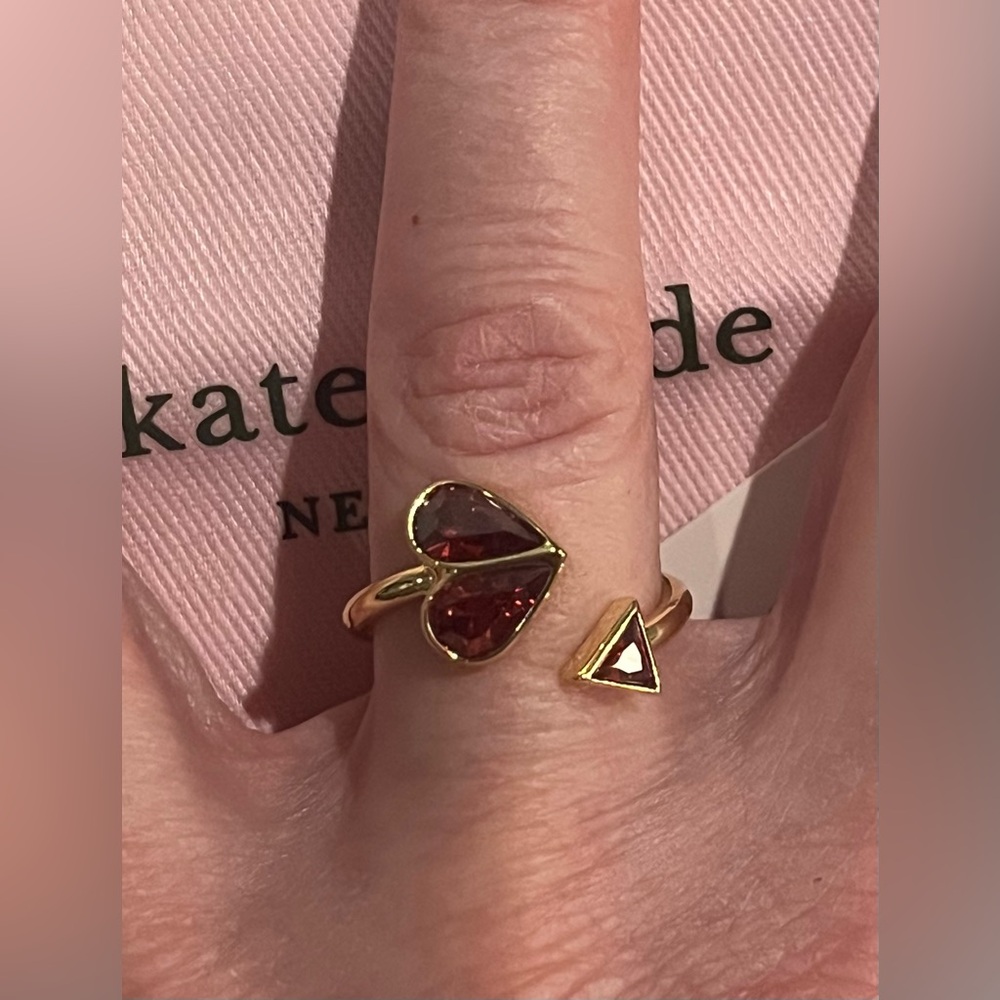 Kate Spade Gold Ring with Heart and Triangle Ruby new with dust bag rock solid